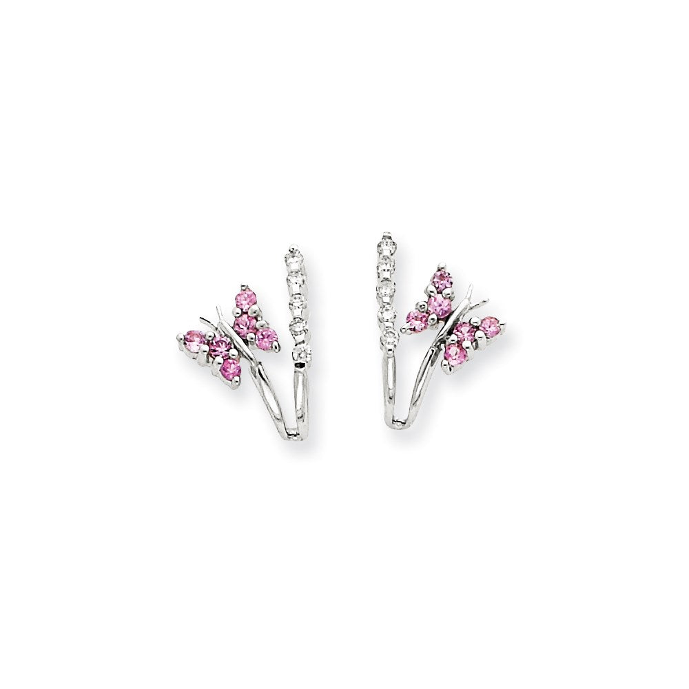 14K Weißgold Echt Diamant & Rosa Saphir Schmetterling Ohrringe