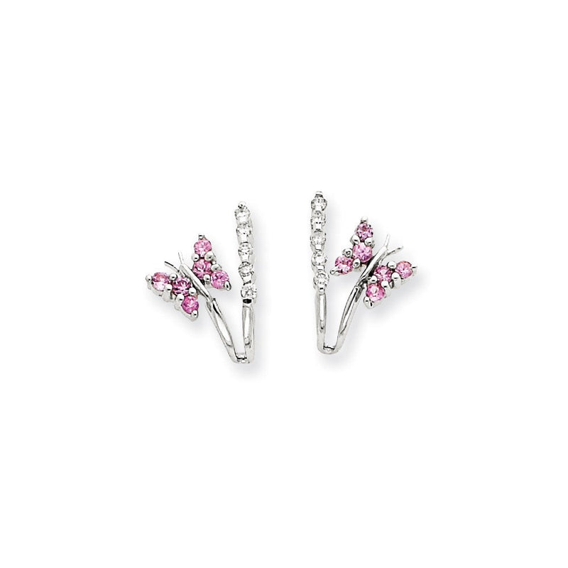 14K Weißgold Echt Diamant & Rosa Saphir Schmetterling Ohrringe