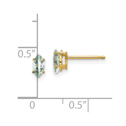 14K Gelbgold Ohrringe mit 6x3 mm Markise im Schachbrettschliff aus grünem Quarz