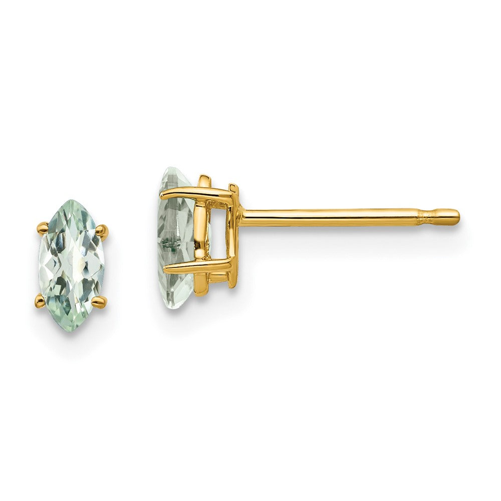 14K Gelbgold Ohrringe mit 6x3 mm Markise im Schachbrettschliff aus grünem Quarz