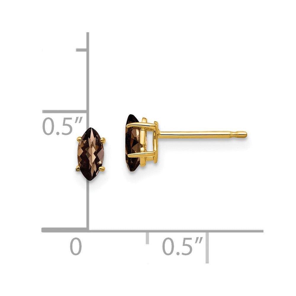 14K Gelbgold Ohrringe mit 6x3 mm Marquise-Schachbrettschliff Rauchquarz in Gelbgold