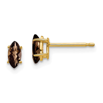 14K Gelbgold Ohrringe mit 6x3 mm Marquise-Schachbrettschliff Rauchquarz in Gelbgold