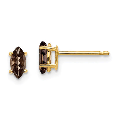 14K Gelbgold Ohrringe mit 6x3 mm Marquise-Rauchquarz in Gelbgold