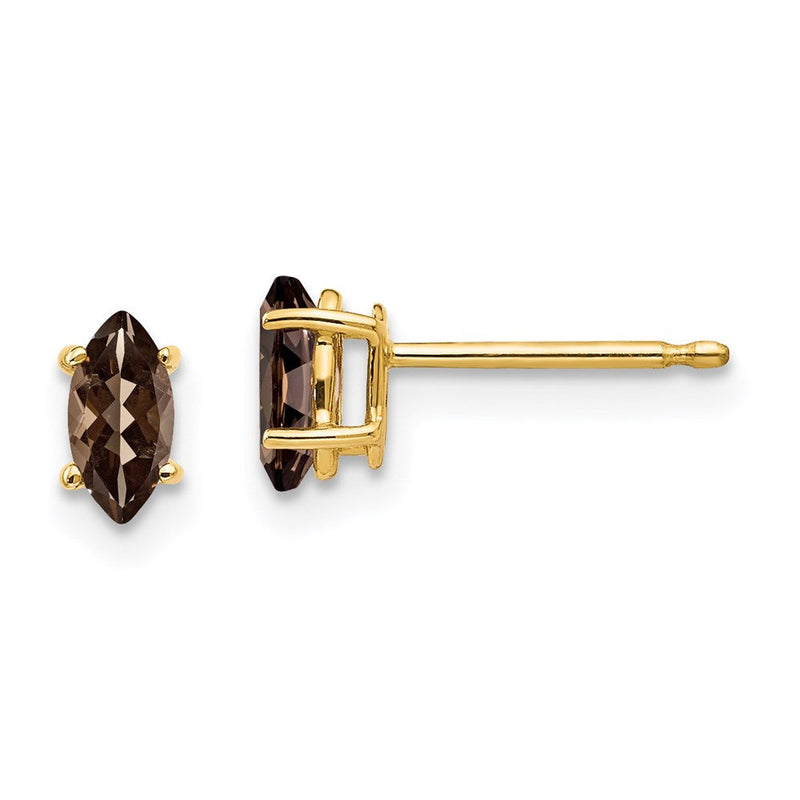 14K Gelbgold Ohrringe mit 6x3 mm Marquise-Rauchquarz in Gelbgold