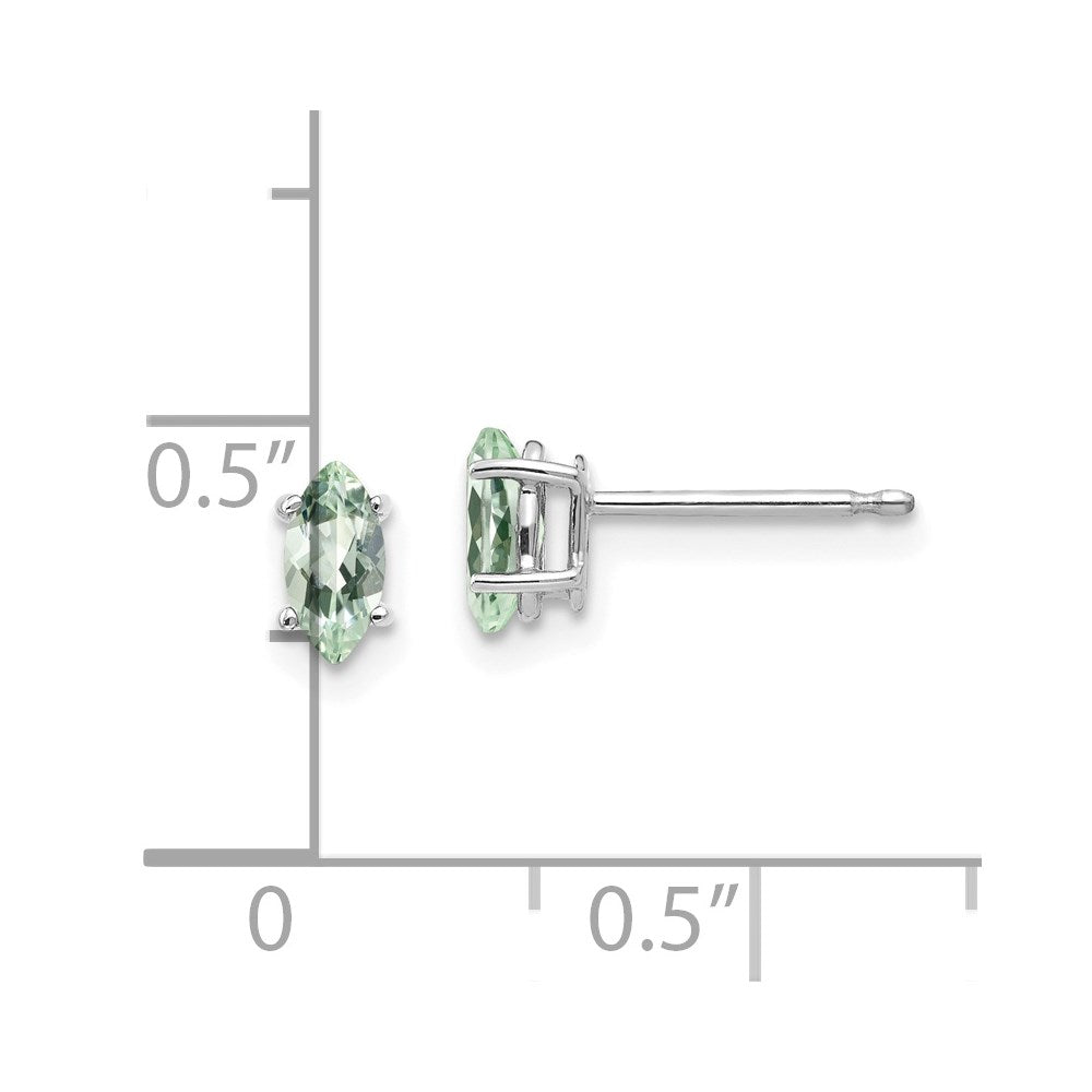 14K Weißgold Ohrringe mit Marquise-Grünquarz, 6 x 3 mm