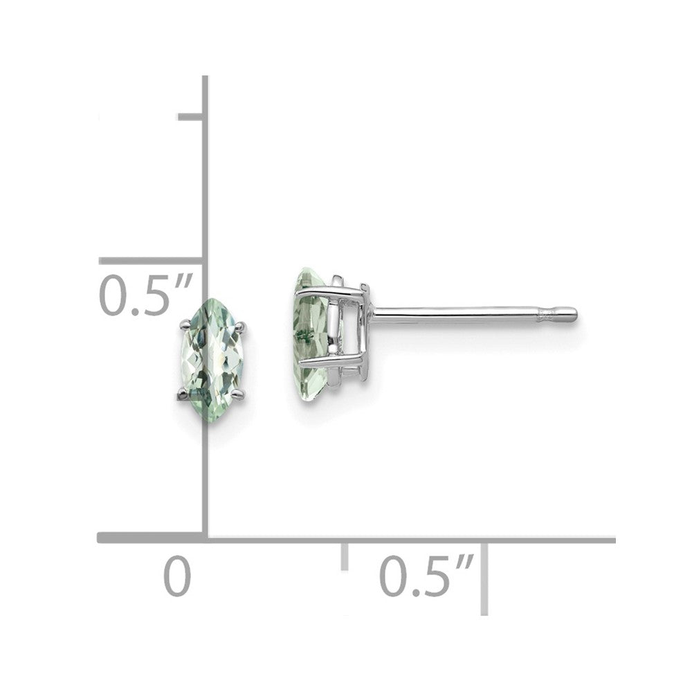 14K Weißgold Ohrringe mit 6x3mm Marquise-Schliff Karo-Facettierung grünem Quarz