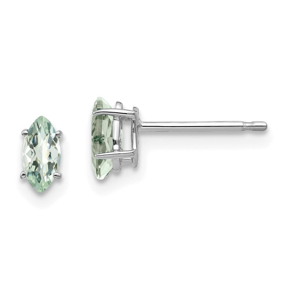 14K Weißgold Ohrringe mit 6x3mm Marquise-Schliff Karo-Facettierung grünem Quarz