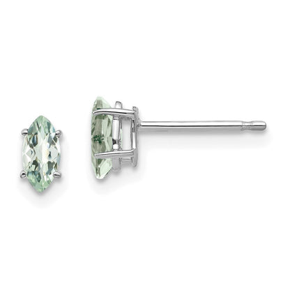 14K Weißgold Ohrringe mit 6x3mm Marquise-Schliff Karo-Facettierung grünem Quarz