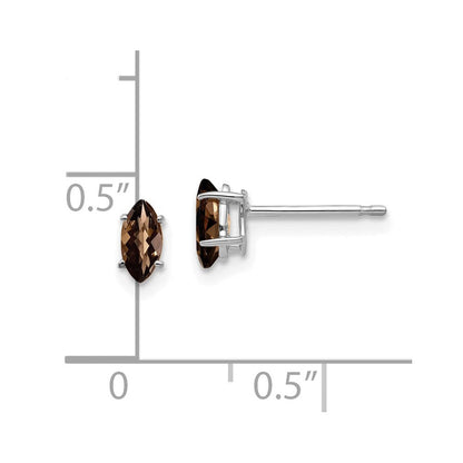 14K Weißgold Ohrringe mit 6x3 mm Marquise-Schachbrett-Schliff Rauchquarz und Gelbgoldquarz