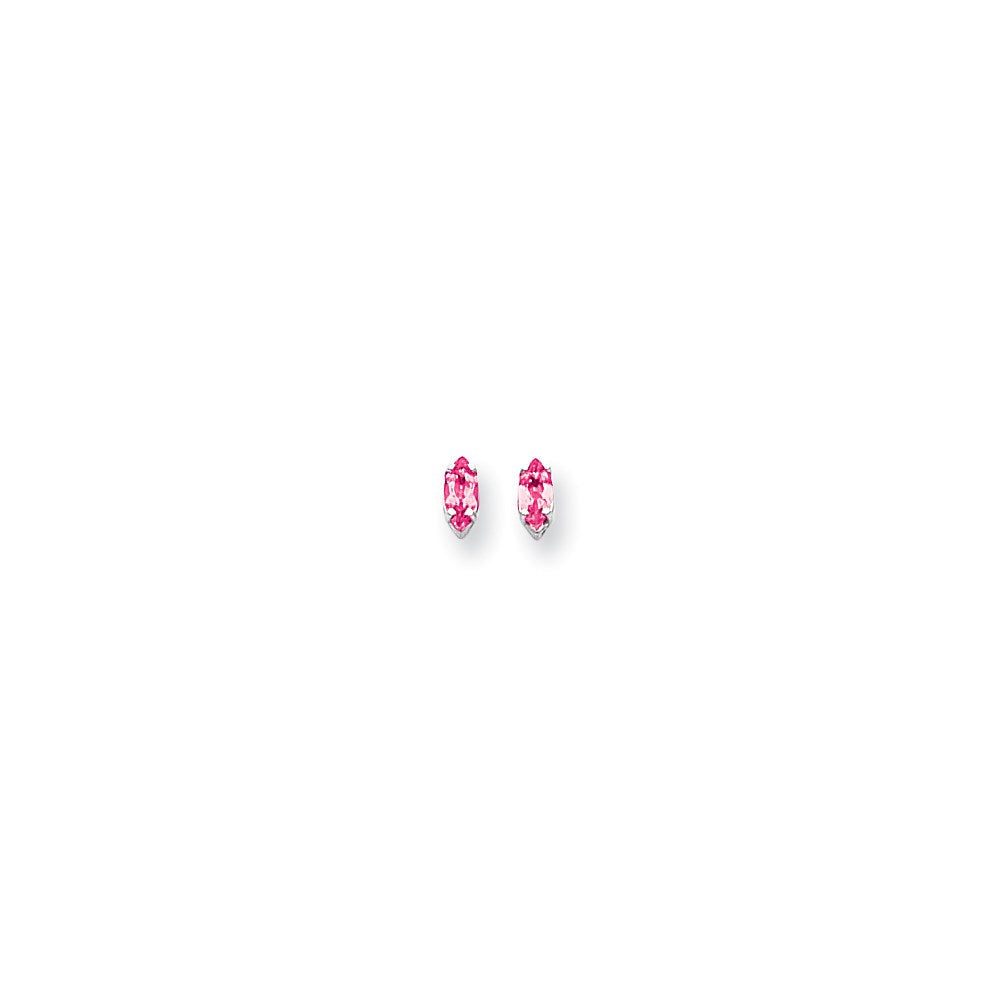 14K Weißgold Ohrringe mit Marquise-Rosa-Saphir, 6 x 3 mm