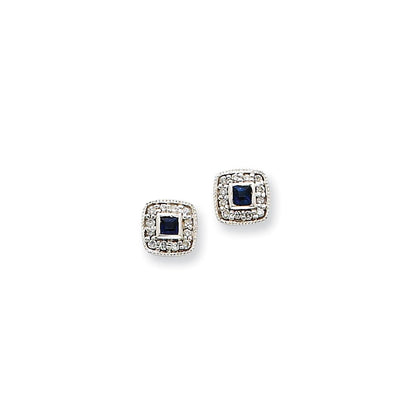 14K Weißgold Echt Diamant & Saphir Ohrringe