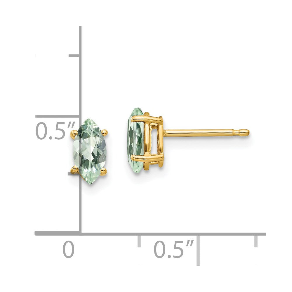 14K Gelbgold Ohrringe mit 7x3,5 mm Marquise-Grünem Quarz
