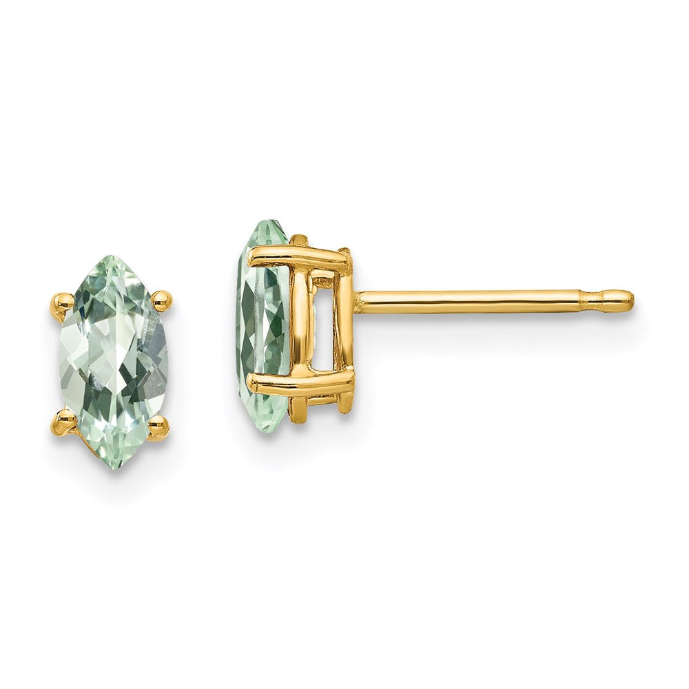 14K Gelbgold Ohrringe mit 7x3,5 mm Marquise-Grünem Quarz