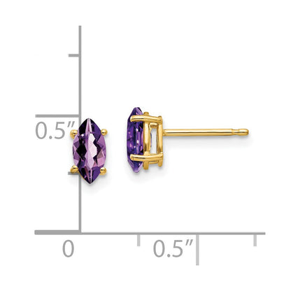 14K Gelbgold Ohrringe mit Amethyst im Marquise-Schliff, 7x3,5mm