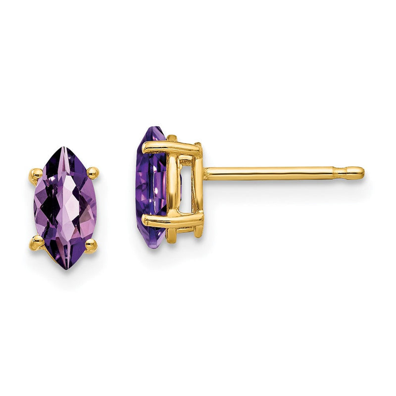 14K Gelbgold Ohrringe mit Amethyst im Marquise-Schliff, 7x3,5mm