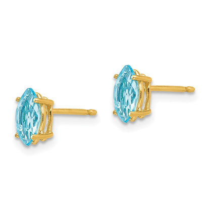 14K Gelbgold Ohrringe mit 7x3,5 mm Blautopas im Marquise-Schliff