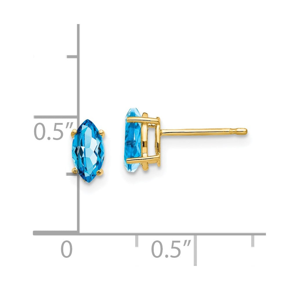 14K Gelbgold Ohrringe mit 7x3,5 mm Blautopas im Marquise-Schliff