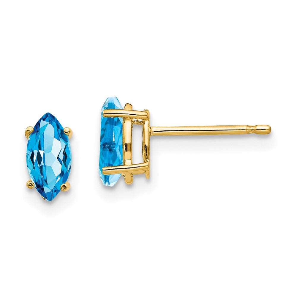 14K Gelbgold Ohrringe mit 7x3,5 mm Blautopas im Marquise-Schliff