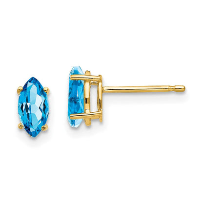 14K Gelbgold Ohrringe mit 7x3,5 mm Blautopas im Marquise-Schliff