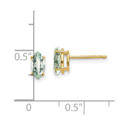 14K Gelbgold Ohrringe mit 7x3,5 mm Markise im Schachbrettschliff aus grünem Quarz
