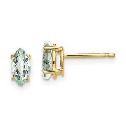 14K Gelbgold Ohrringe mit 7x3,5 mm Markise im Schachbrettschliff aus grünem Quarz