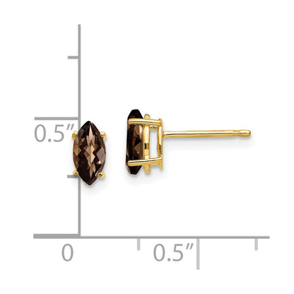 14K Gelbgold Ohrringe mit 7x3,5 mm Marquise-Schachbrettschliff-Rauchquarz