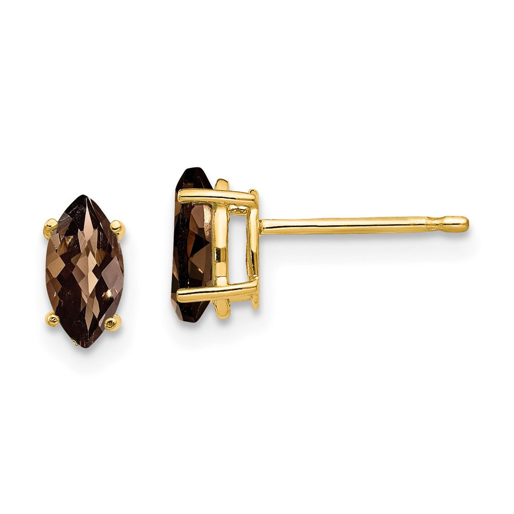 14K Gelbgold Ohrringe mit 7x3,5 mm Marquise-Schachbrettschliff-Rauchquarz