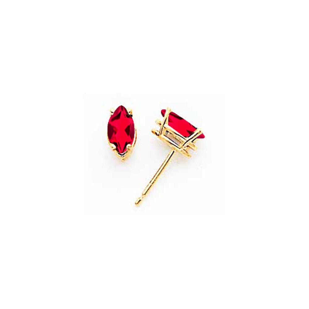 14K Gelbgold Ohrringe mit Rubinen im Marquise-Schliff, 7 x 3,5 mm