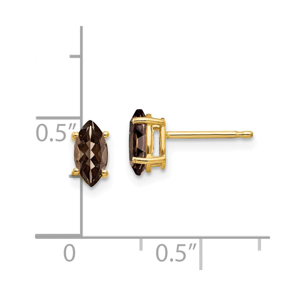 14K Gelbgold Ohrringe mit Marquise-Rauchquarz, 7 x 3,5 mm, Gelbgold