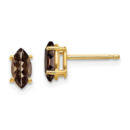 14K Gelbgold Ohrringe mit Marquise-Rauchquarz, 7 x 3,5 mm, Gelbgold
