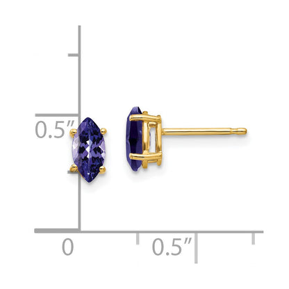 14K Gelbgold Ohrringe mit 7x3,5 mm Marquise-Tansanit