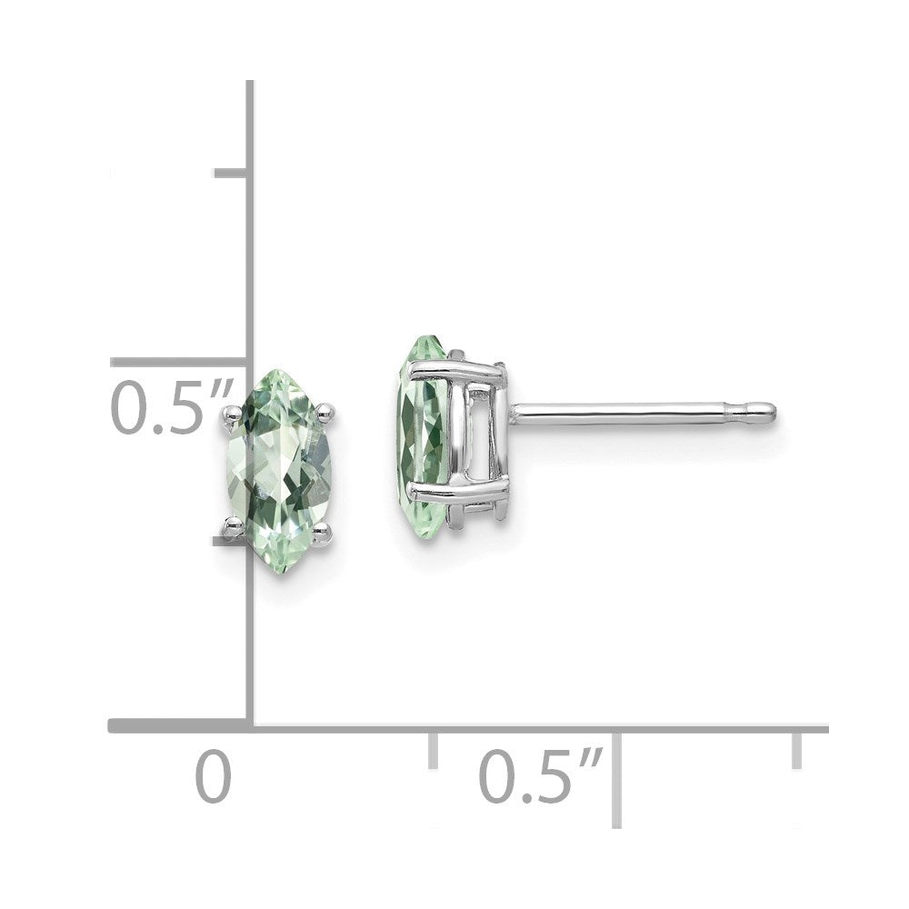 14K Weißgold Ohrringe mit Marquise-Grünquarz, 7 x 3,5 mm