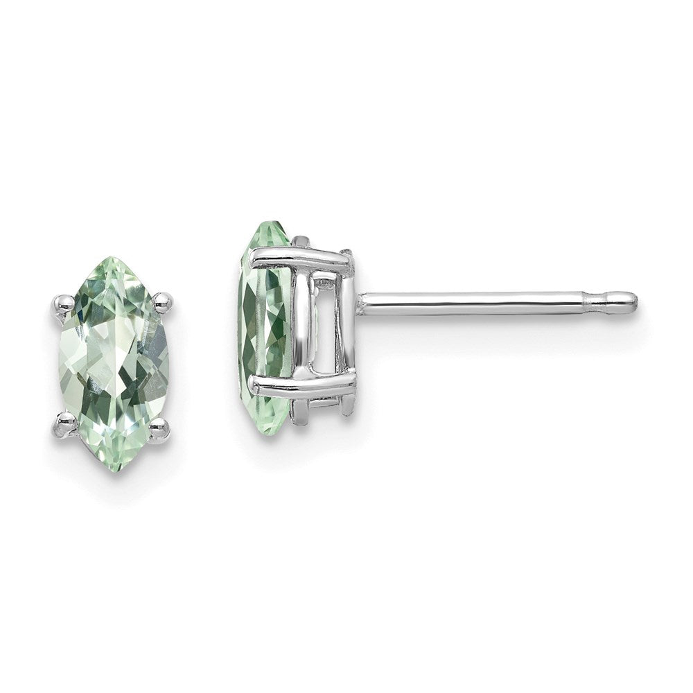 14K Weißgold Ohrringe mit Marquise-Grünquarz, 7 x 3,5 mm
