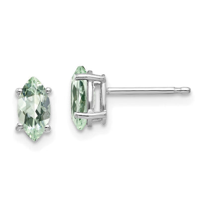 14K Weißgold Ohrringe mit Marquise-Grünquarz, 7 x 3,5 mm