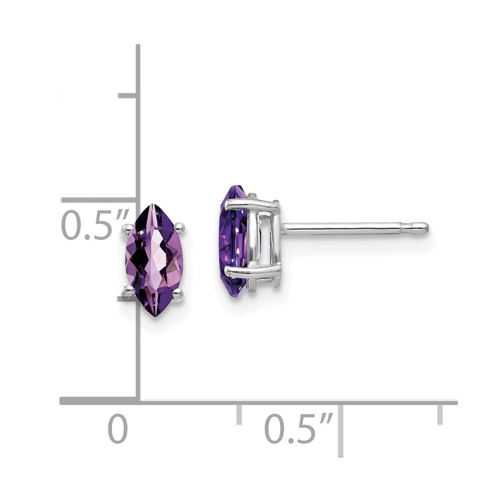 14K Weißgold Ohrringe mit Amethyst im Marquise-Schliff, 7 x 3,5 mm