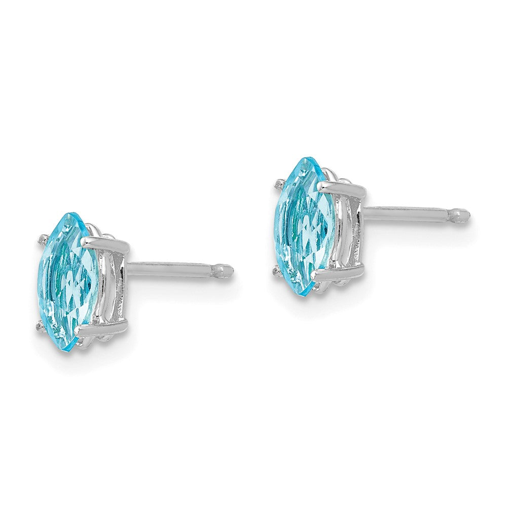 14K Weißgold Ohrstecker mit Blautopas im Marquiseschliff, 7 x 3,5 mm