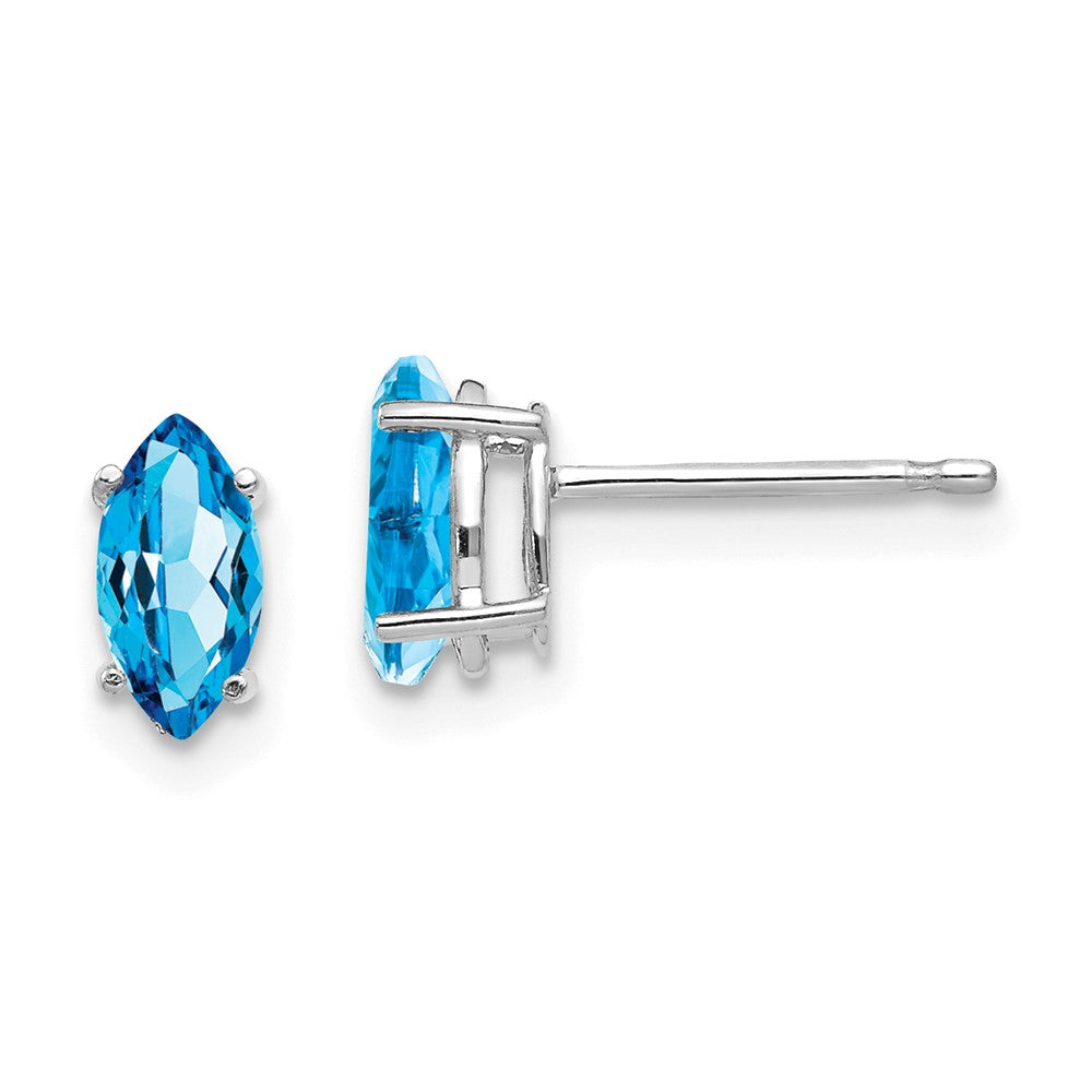14K Weißgold Ohrstecker mit Blautopas im Marquiseschliff, 7 x 3,5 mm
