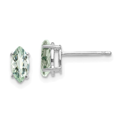14K Weißgold Ohrringe mit 7x3,5mm Markise Checker-Cut grünem Quarz