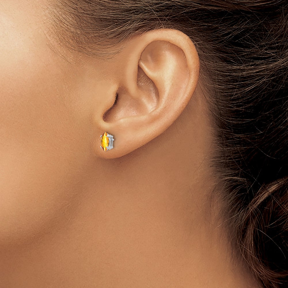 14K Weißgold Ohrringe mit Citrin im Marquise-Schliff, 7 x 3,5 mm