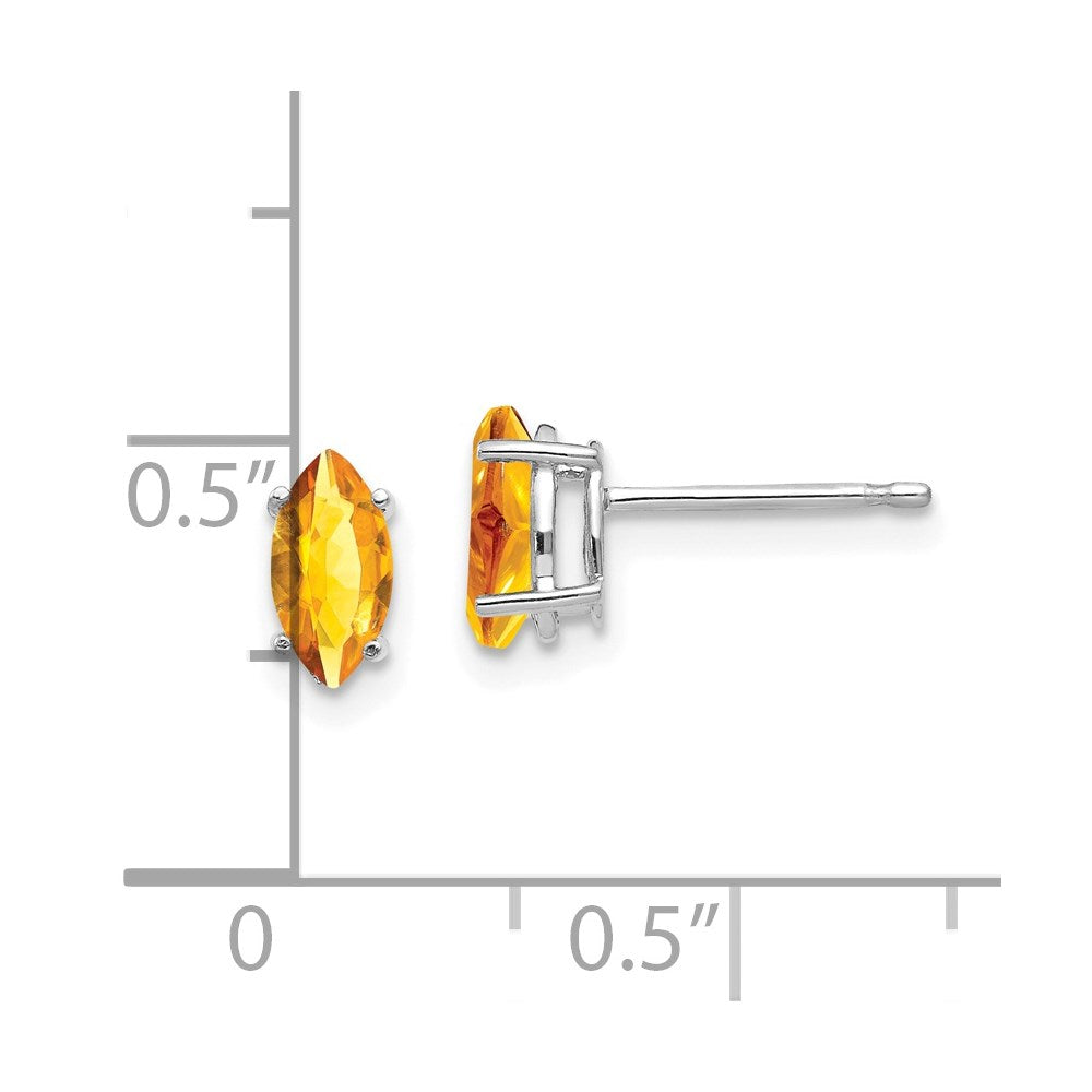14K Weißgold Ohrringe mit Citrin im Marquise-Schliff, 7 x 3,5 mm