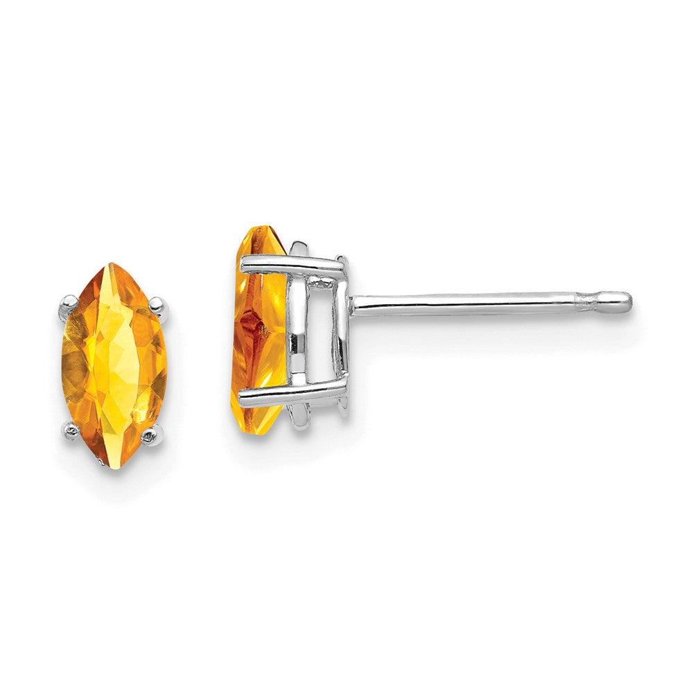 14K Weißgold Ohrringe mit Citrin im Marquise-Schliff, 7 x 3,5 mm