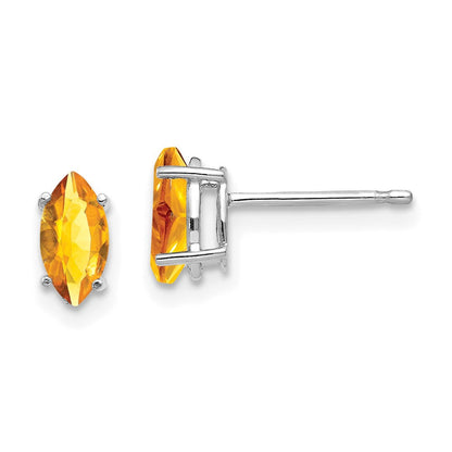 14K Weißgold Ohrringe mit Citrin im Marquise-Schliff, 7 x 3,5 mm