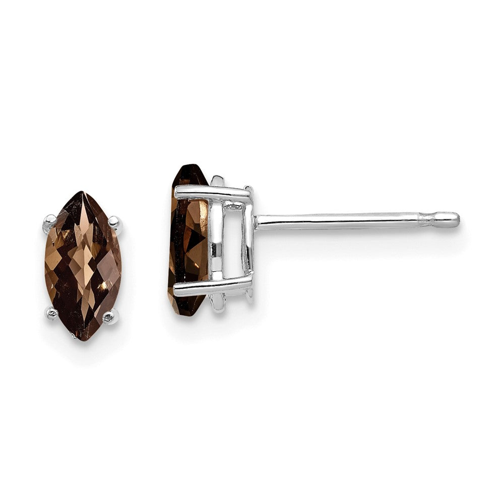 14K Weißgold Ohrringe mit 7x3,5 mm Marquise Schachbrett-Schliff Rauchquarz und Zitrin-Quarz
