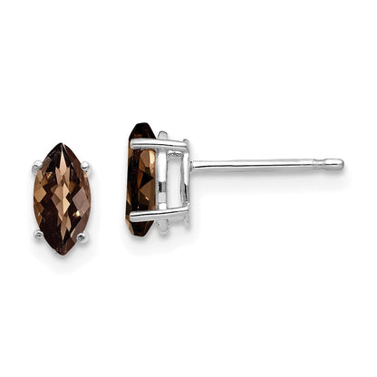 14K Weißgold Ohrringe mit 7x3,5 mm Marquise Schachbrett-Schliff Rauchquarz und Zitrin-Quarz