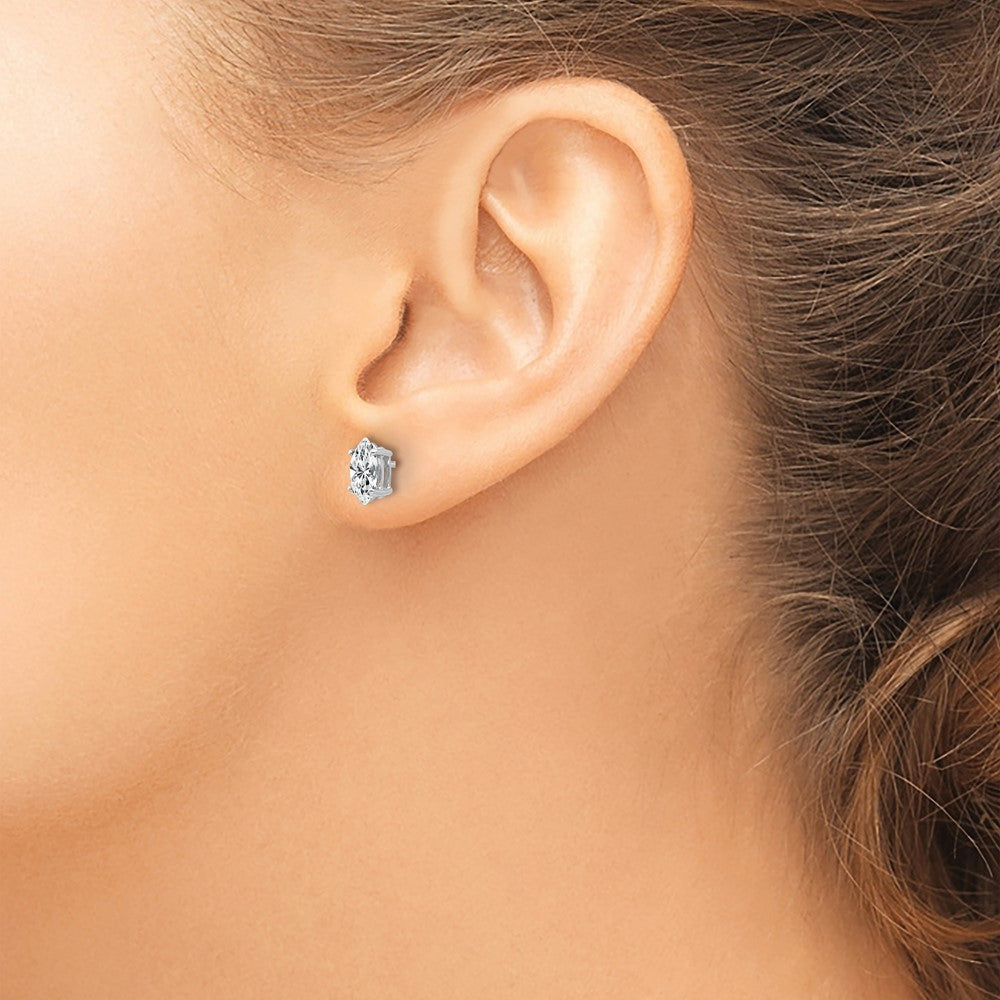 14K Weißgold Ohrstecker mit marquiseförmigem Zirkonia, 7 x 3,5 mm