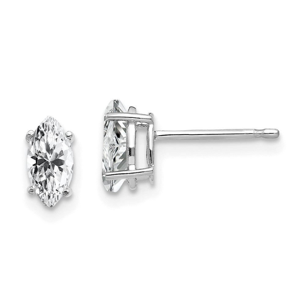 14K Weißgold Ohrstecker mit marquiseförmigem Zirkonia, 7 x 3,5 mm