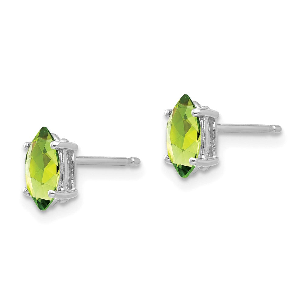 14K Weißgold Peridot-Marquise-Ohrstecker, 7 x 3,5 mm