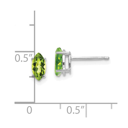14K Weißgold Peridot-Marquise-Ohrstecker, 7 x 3,5 mm