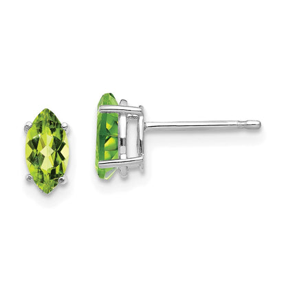 14K Weißgold Peridot-Marquise-Ohrstecker, 7 x 3,5 mm