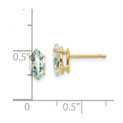 14K Gelbgold Ohrringe mit 8x4 Marquise Schachbrett-Schliff Grünem Quarz